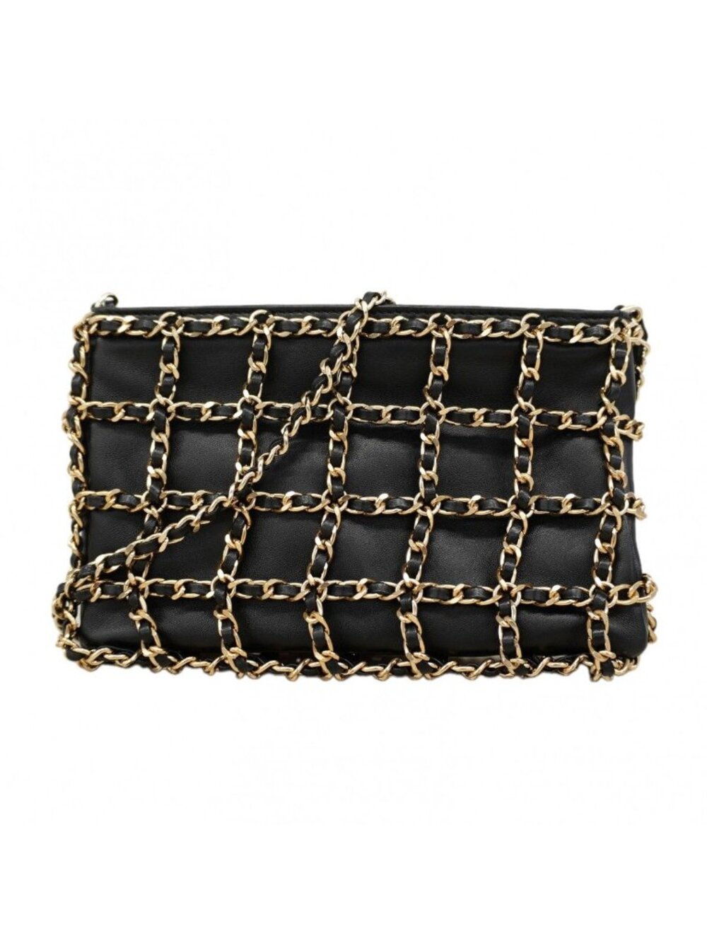 Chanel Shoulder Bag Lambskin Black Champagne Gold